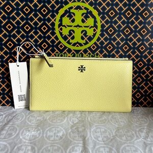 Tory Burch Blake Color Block Slim Envelope Wallet Pastel Yellow Pinefrost Silver